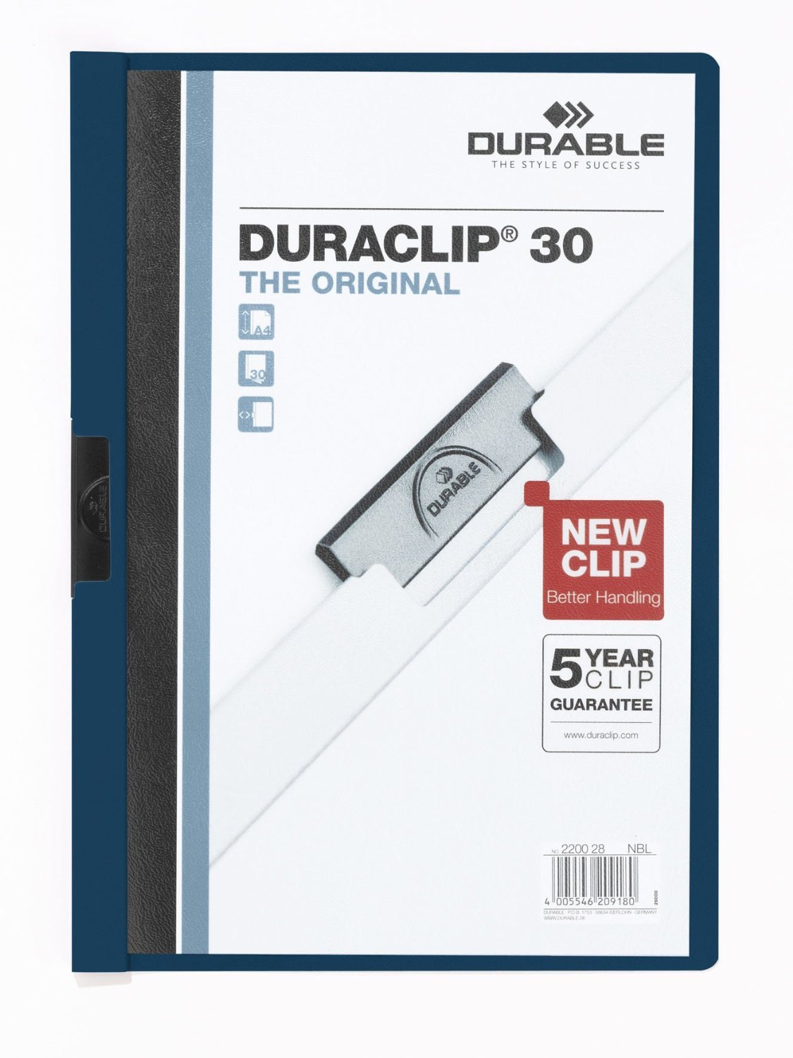 Durable DURACLIP 30 A4 Document Clip Folder Dark Blue Pack 25 - 220028