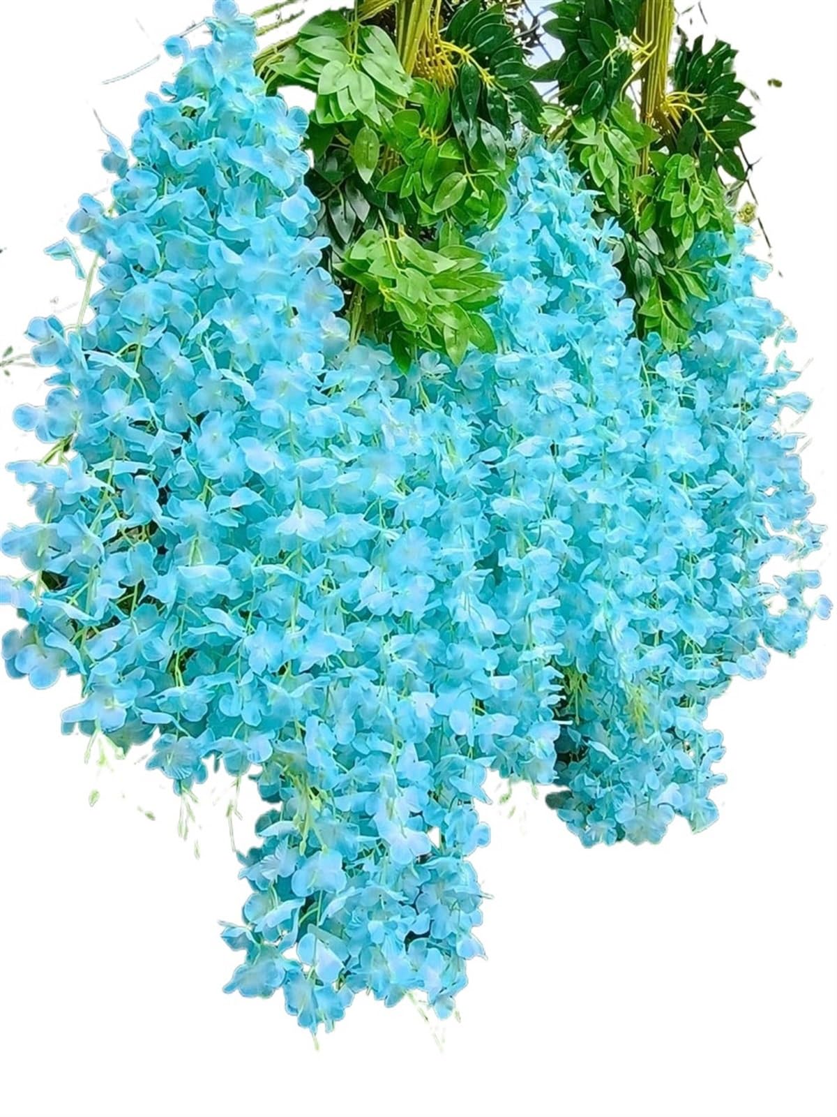 Ghirlanda Fiori 12 pezzi di fiori artificiali appesi glicine fiori finti ghirlanda di seta vite rattan corda lunga casa all'aperto decorazione della festa nuziale(Blue)