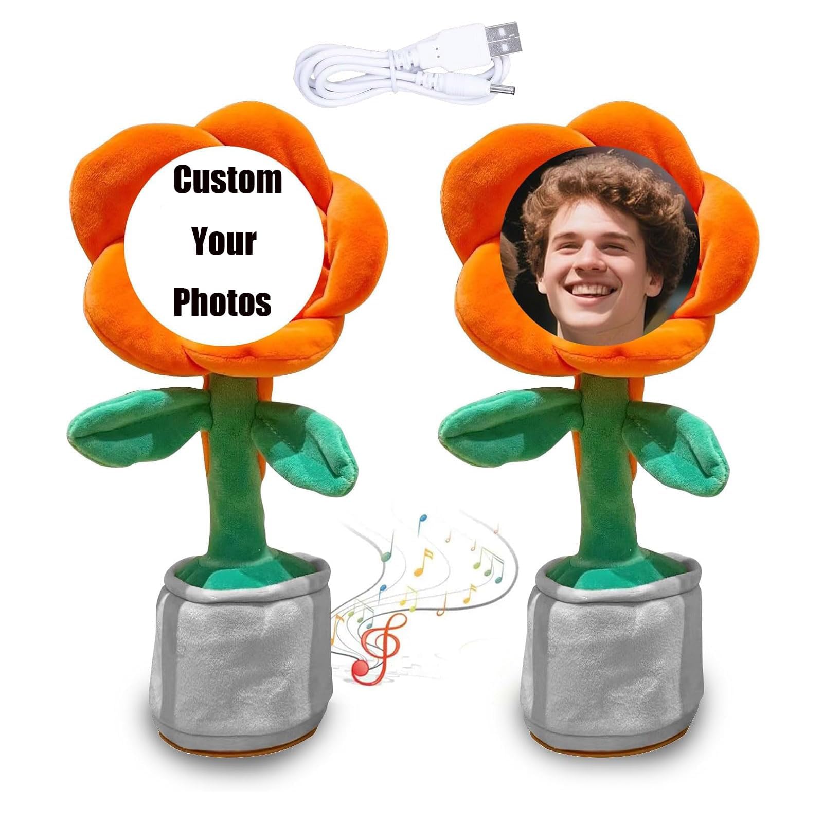 Personalized Dancing & Talking Flower, Custom Face Singing Sunflower Plush, Musical Gift for Easter, Anniversary, Party Decoration.