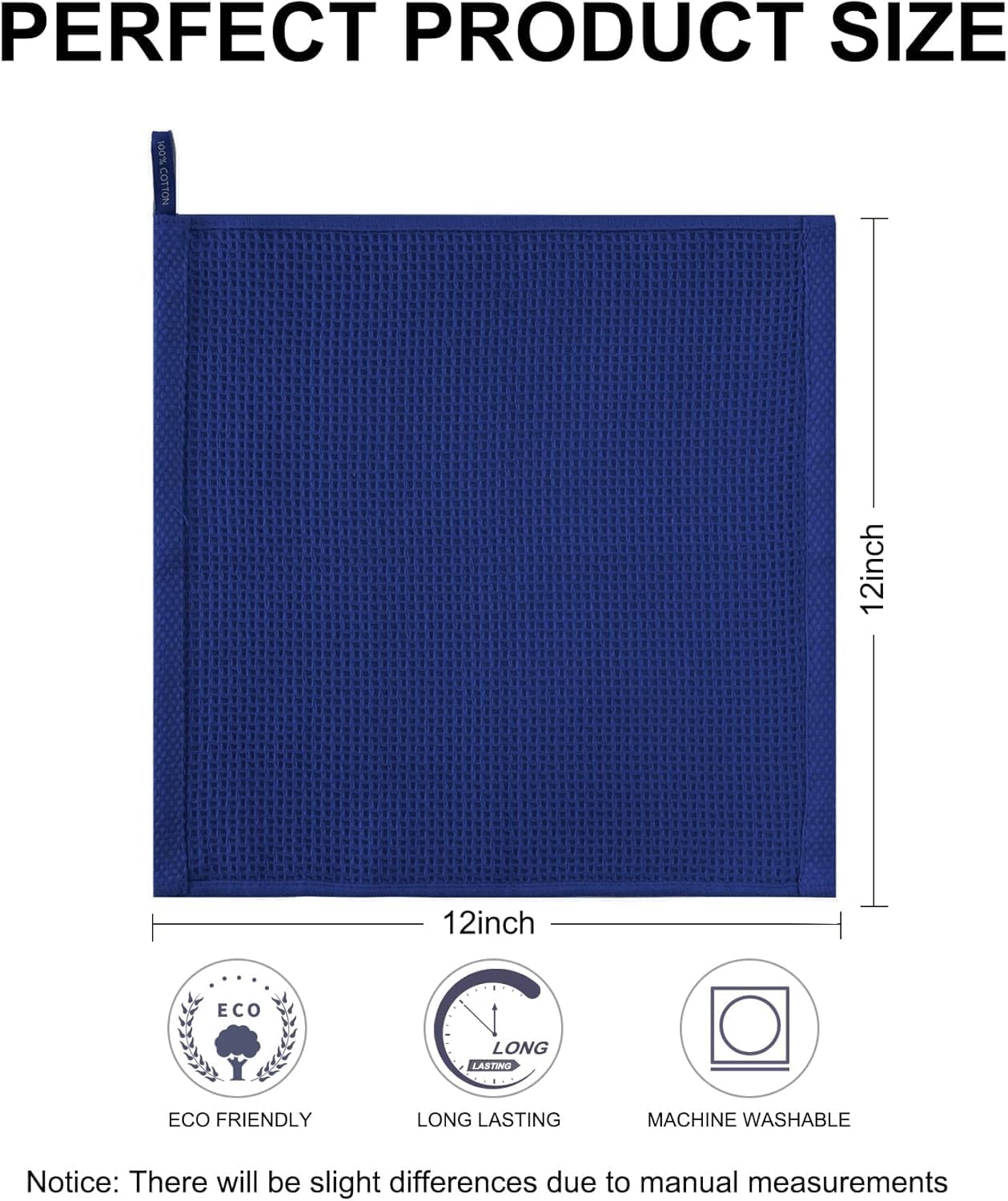 joybest Cotton Kitchen Dish Cloths, 8-Pack Waffle Weave Ultra Soft Absorbent Dish Towels Washcloths Quick Drying Dish Rags, 12x12 Inches, Navy Blue - Image 3