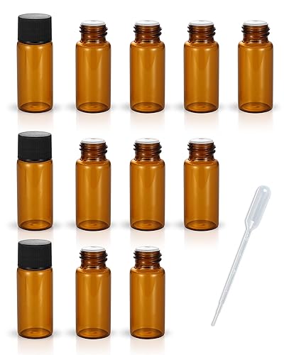 Juego de 12 botellas de vidrio con tapa de rosca marrón, mini vial vacío de ámbar de aceite (0.2 fl oz)