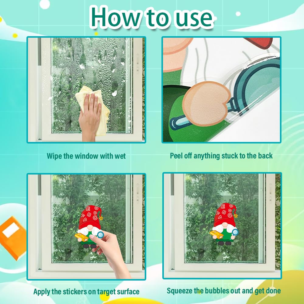 Amazon.com: 9 Sheets Back to School Window Clings, Gnome