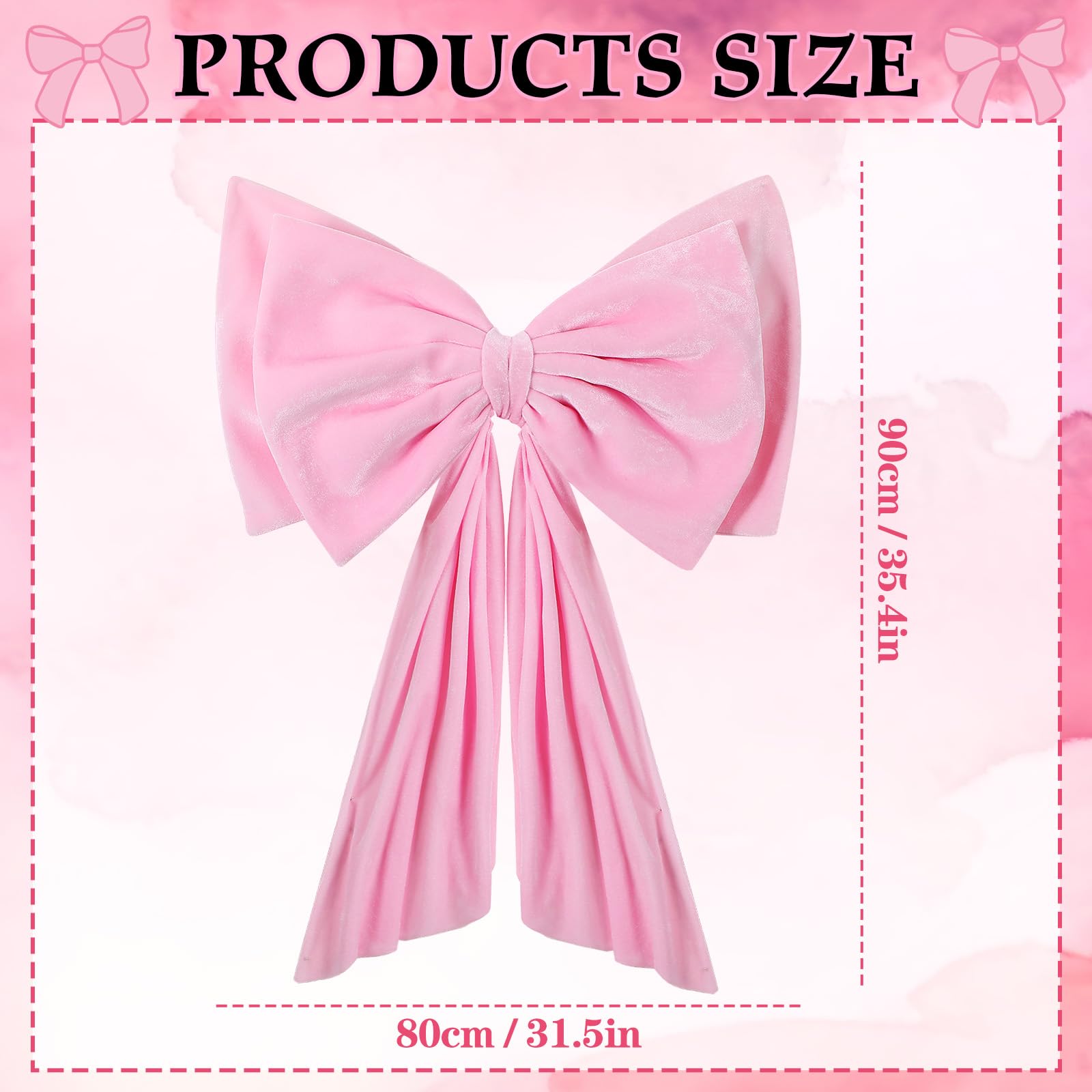 Weysat Large Pink Bow Decoration Soft Velvet 35x31 Inch Big Coquette Bow for Party Room Wall Decor, Giant Velvet Tie Hanging Birthday Party Gift Wedding Sofa Bedroom Living Room