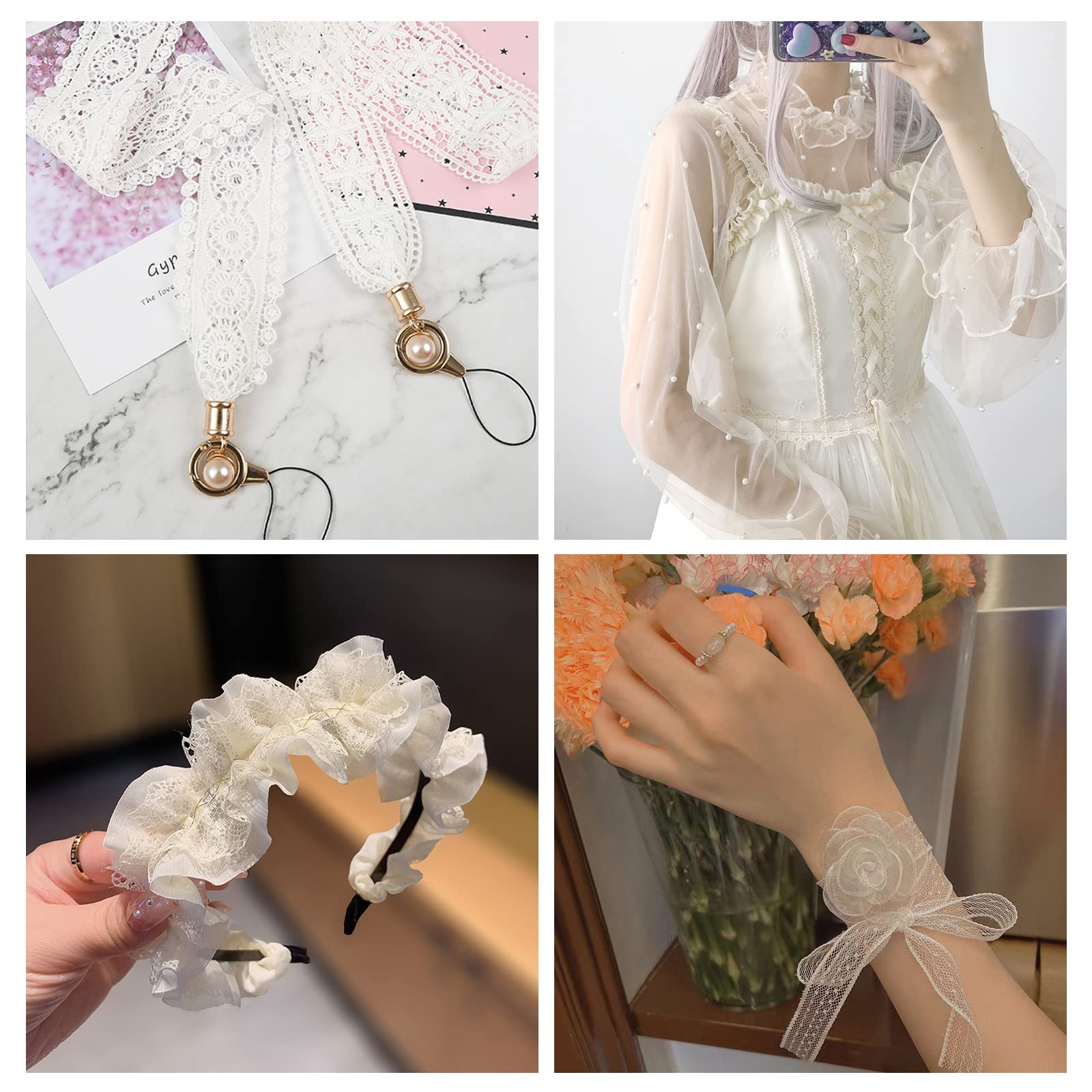 PH PandaHall 6,4 M - Plissé - En Mousseline De Soie - Style Rétro - En Organza - Pour Bricolage, Robe De Mariée, Sirène, Cosplay, Couture, Bricolage, Décoration De La Maison