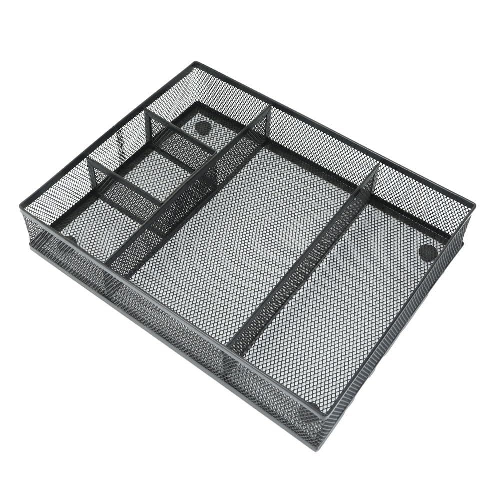 Organizer da scrivania in rete metallica, separatore per cassetti da scrivania con 5 scomparti, accessori per cancelleria e cucina