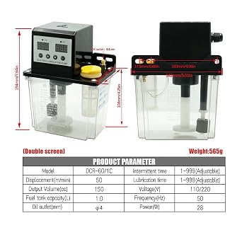 electromagnetic lubricating Pump 0.5L 1L 2L CNC Lubrication Pump System AC 110v 220V 4 6mm Auto Electromagnetic Oil Output for Machine Tools(AC110V,CN_1L Dual DISPALY)