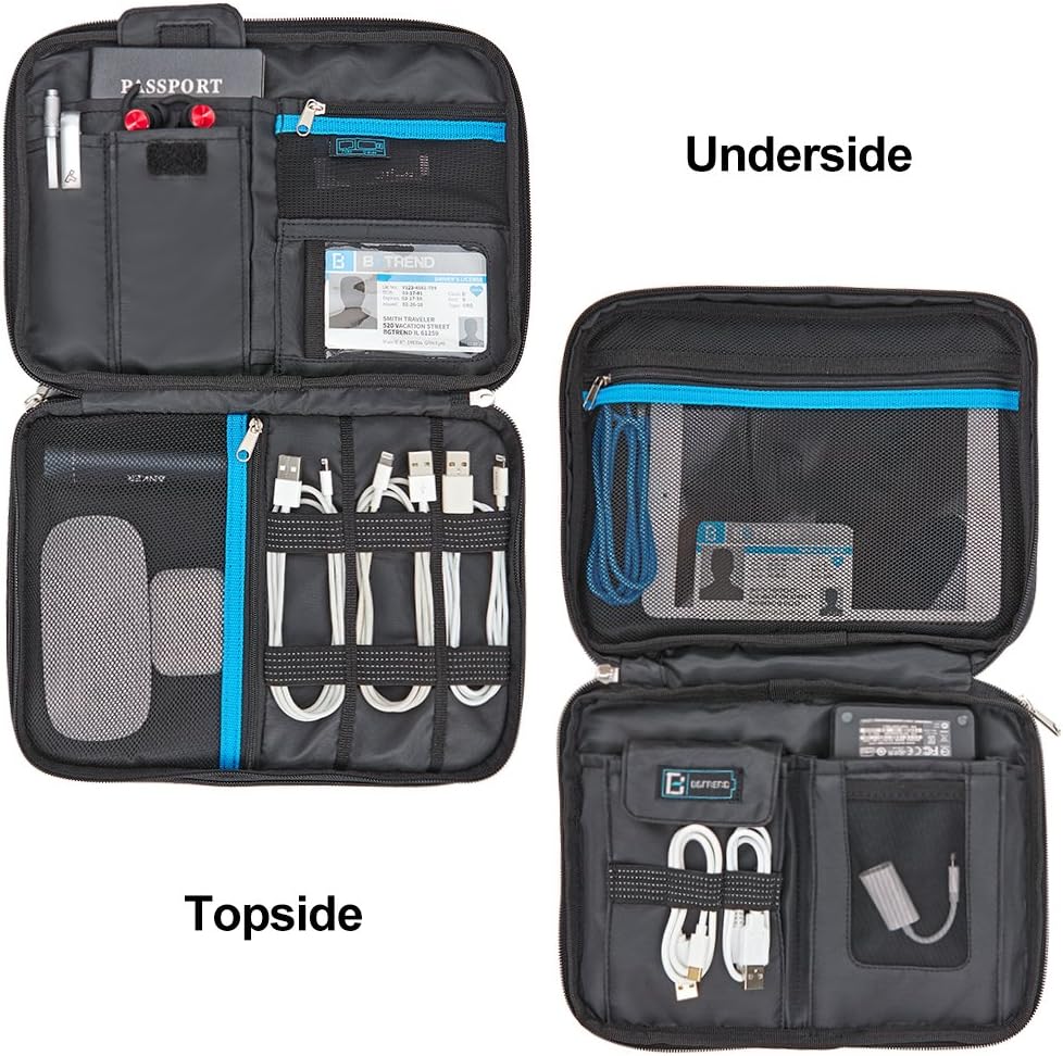 BGTREND Double Layer Electronics Accessories Bag Travel Cable Pouch Organizer USB Cable SD Card Hard Drive Flash Disk Power Bank, Black