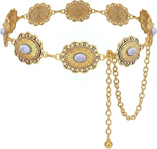 XZQTIVE Women Boho Chain Belts For Dresses Jeans Western Cowgirl Waist Links Belt Adjustable Metal Concho Belt