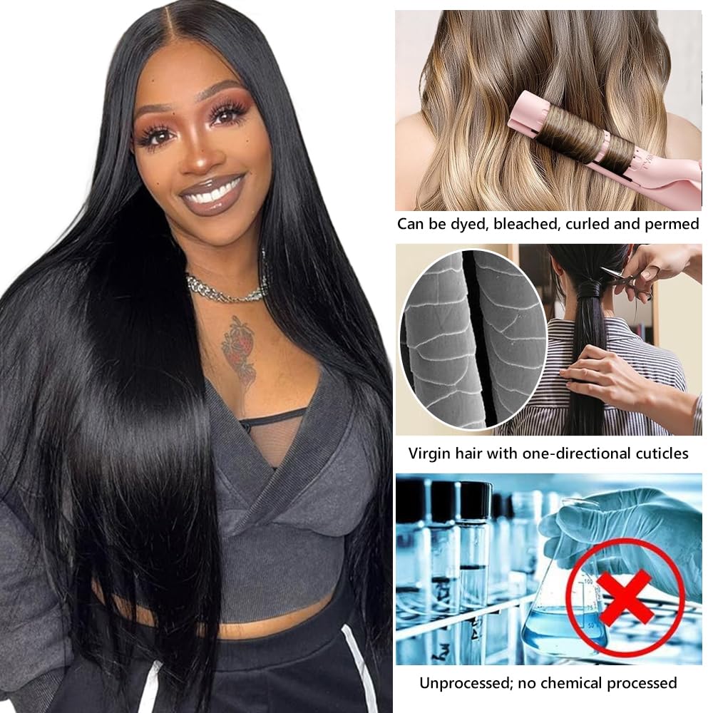 QTHAIR 18A Brazilian Straight Human Hair Weave 2 Bundles (30" 30",200g) 100% Unprocessed Virgin Brazilian Long Straight Hair Extensions Natural Color