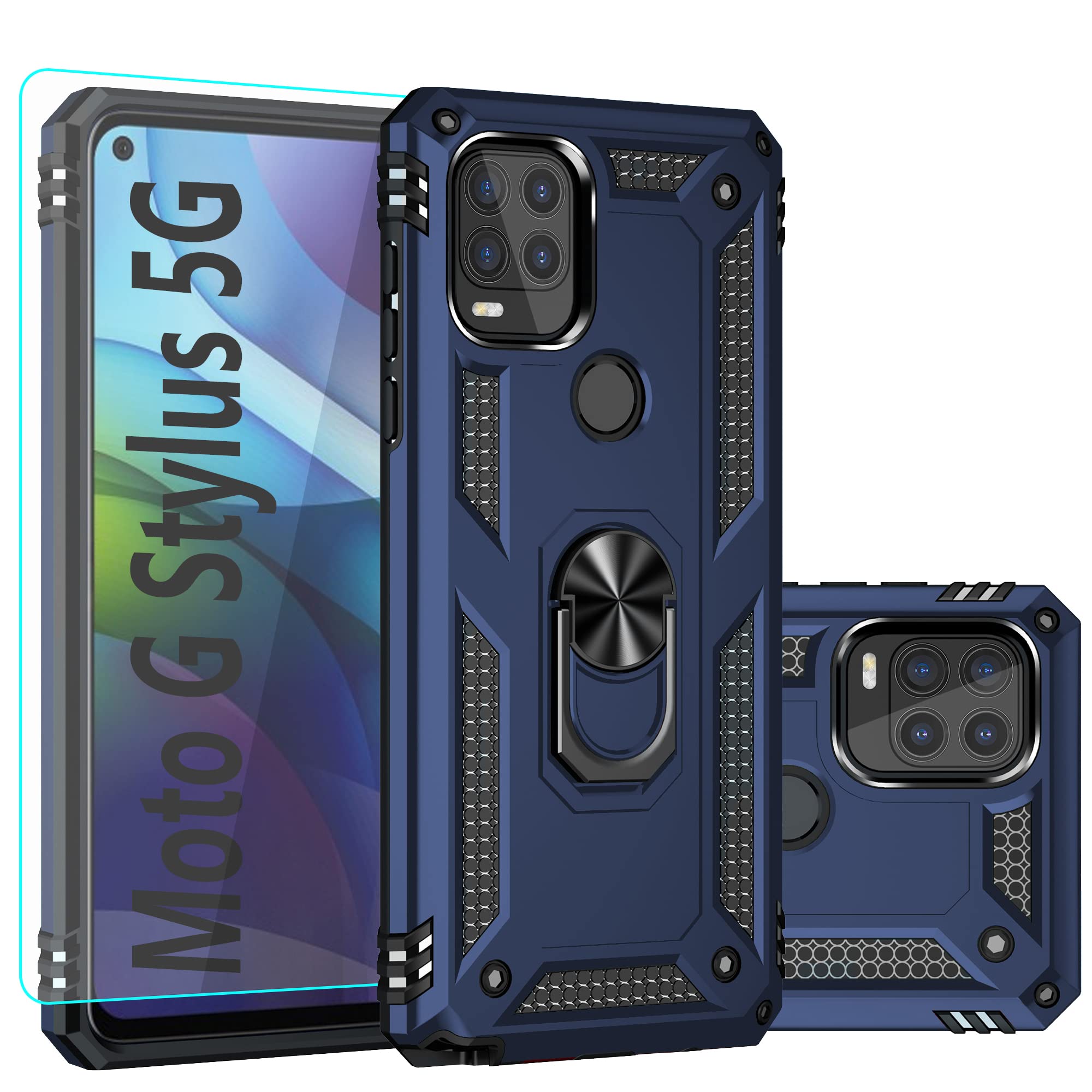 Funda para Moto G Stylus 5G, con protector de pantalla, [grado militar] 4,9 m, con función atril magnética, soporte para coche, para Motorola Moto G Stylus 5G, azul