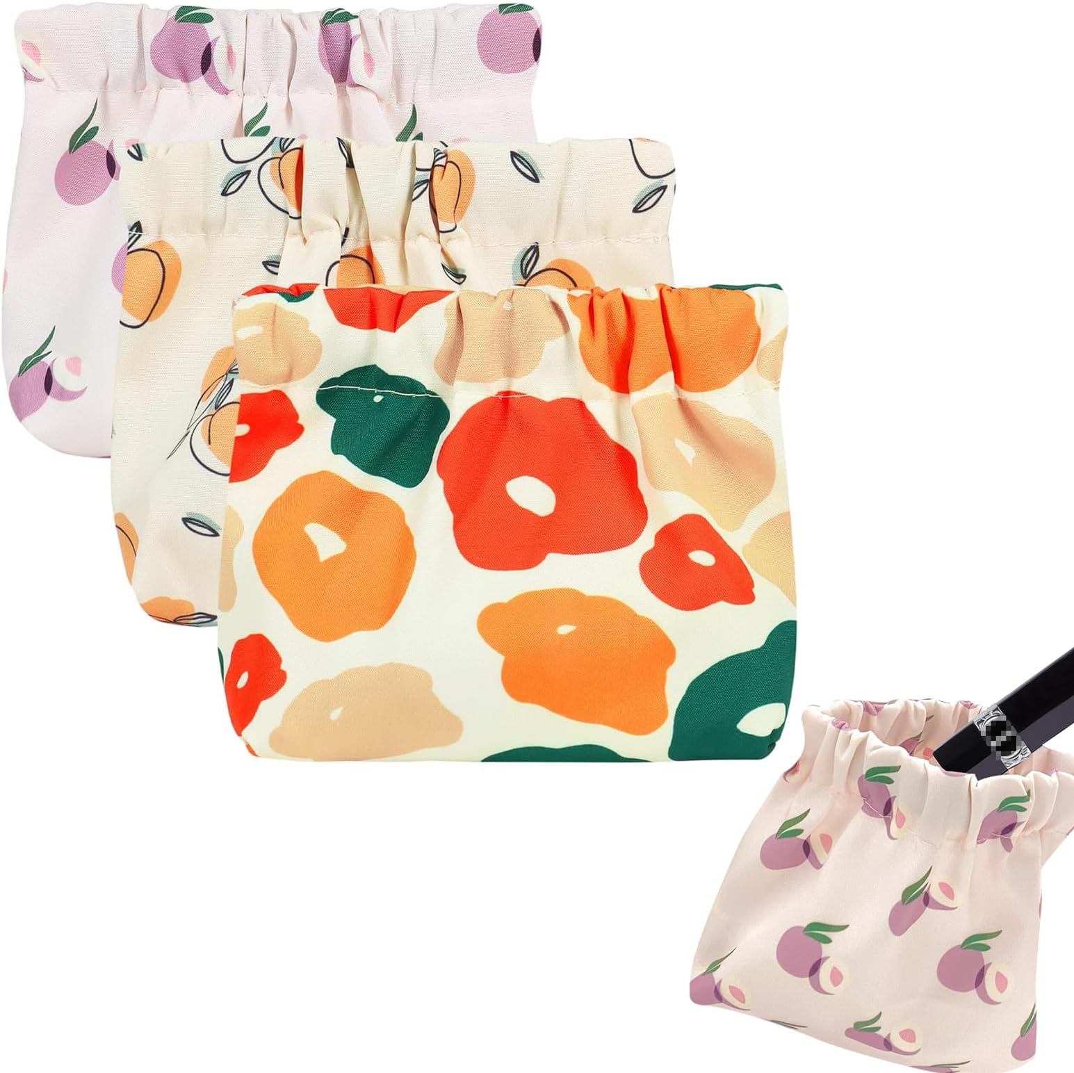 3Pcs Self Closing Mini Makeup Bag Small Cosmetic Bag for Travelling Camping Outdoor Activities Holding Lipstick Blush Earphones Data Cables Glasses Jewelry Sort Small Items Easily Keep Bag Tidy