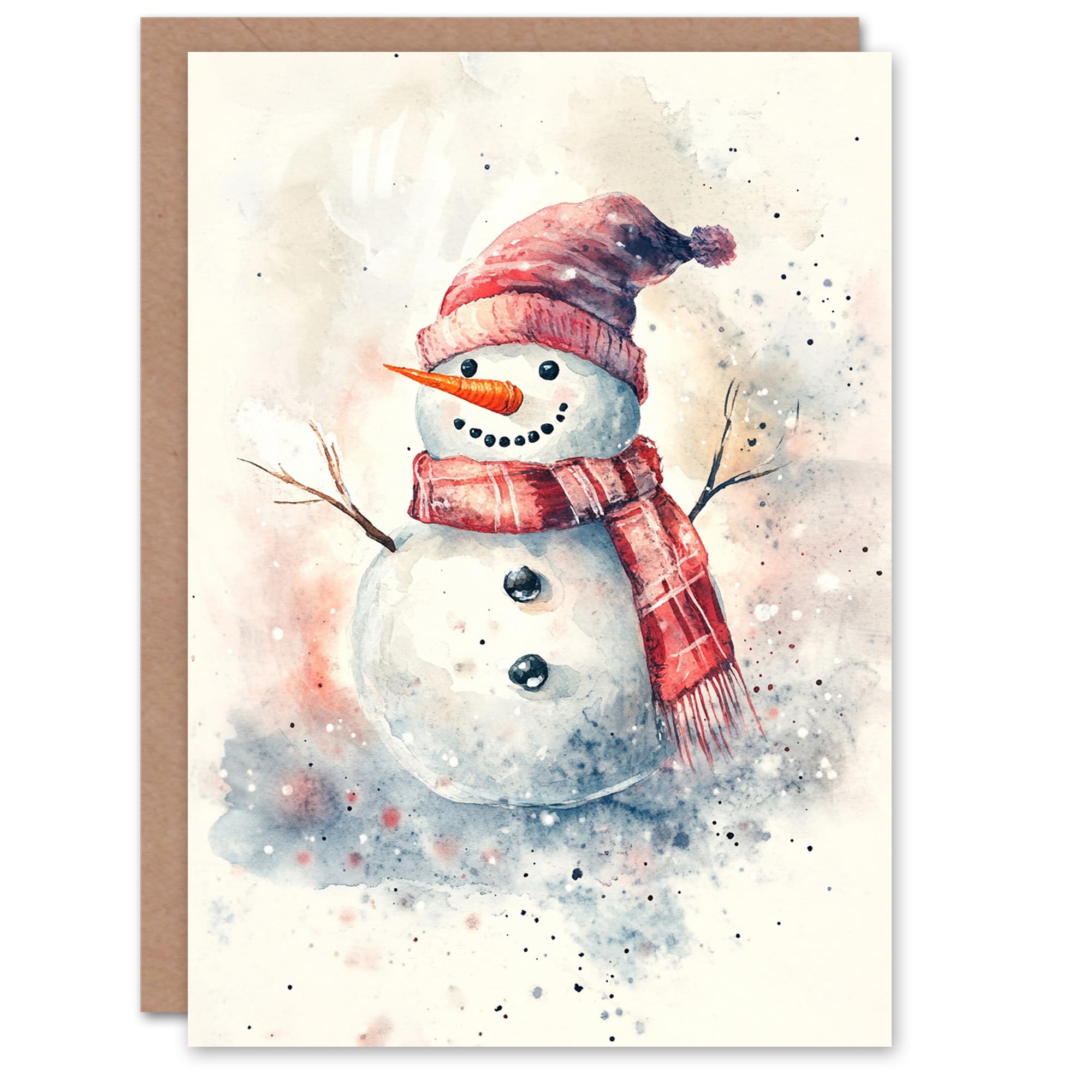 Artery8 Snowman Wooly Hat Scarf Greeting Card - White
