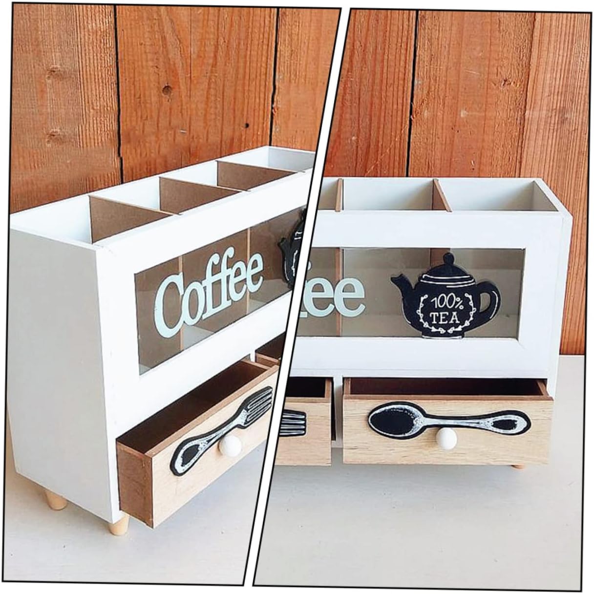 Coffee Storage Box Two-layer Tableware Organizer for Kitchen and Desktop Retro for Coffee Snacks and More Sturdy Material
