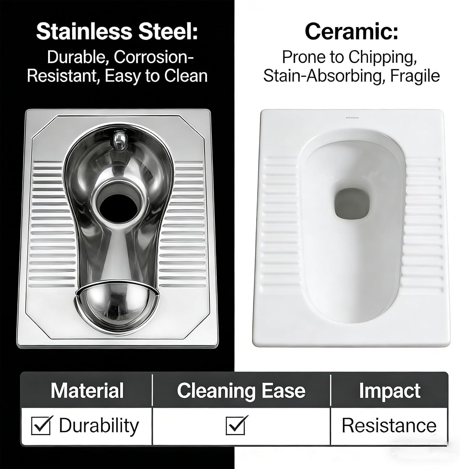 Toilet with Water Tank/Foot Operated Valve, 304 Stainless Steel Squat Pit Set, Integrated Squat Toilet Set for Trains, Airports & Public Restrooms,With foot operated valve