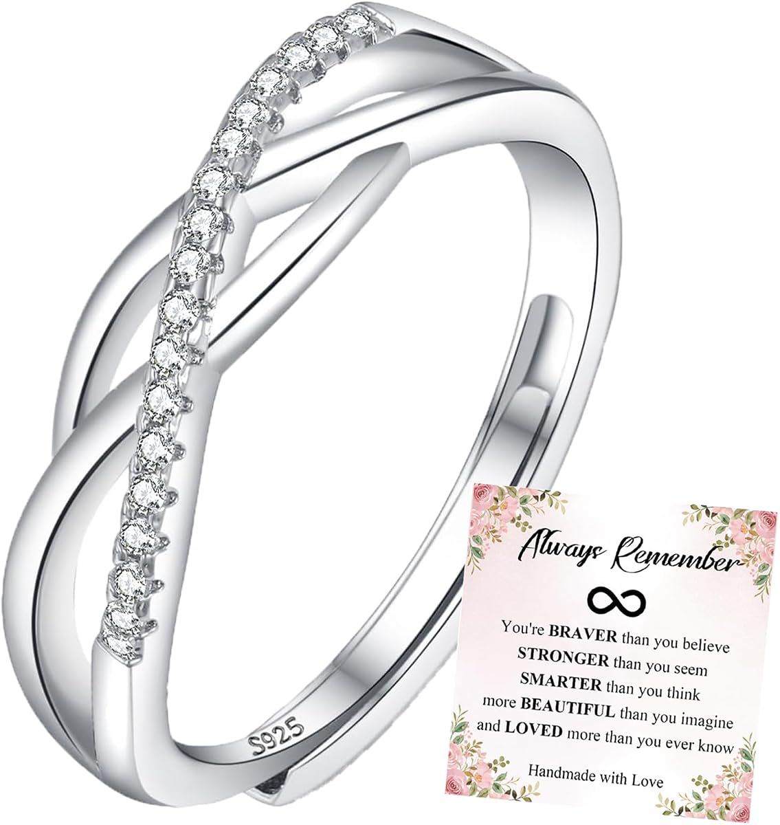 OOOPEL Sterling Silver Adjustable Ring S925 Silver Rings for Women Cubic Zirconia Twist Love Knot Dainty Ring Silver Minimalist Open Finger Rings Silver Thumb Sterling Silver Ring