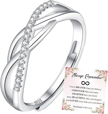 OOOPEL Sterling Silver Adjustable Ring S925 Silver Rings for Women Cubic Zirconia Twist Love Knot Dainty Ring Silver Minimalist Open Finger Rings Silver Thumb Sterling Silver Ring