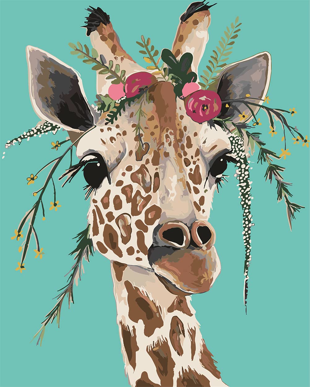Meecaa Giraffe Paint By Numbers Flower Kit For Adults Beginner Diy Oil Painting 16X20 Inch (, No Frame)