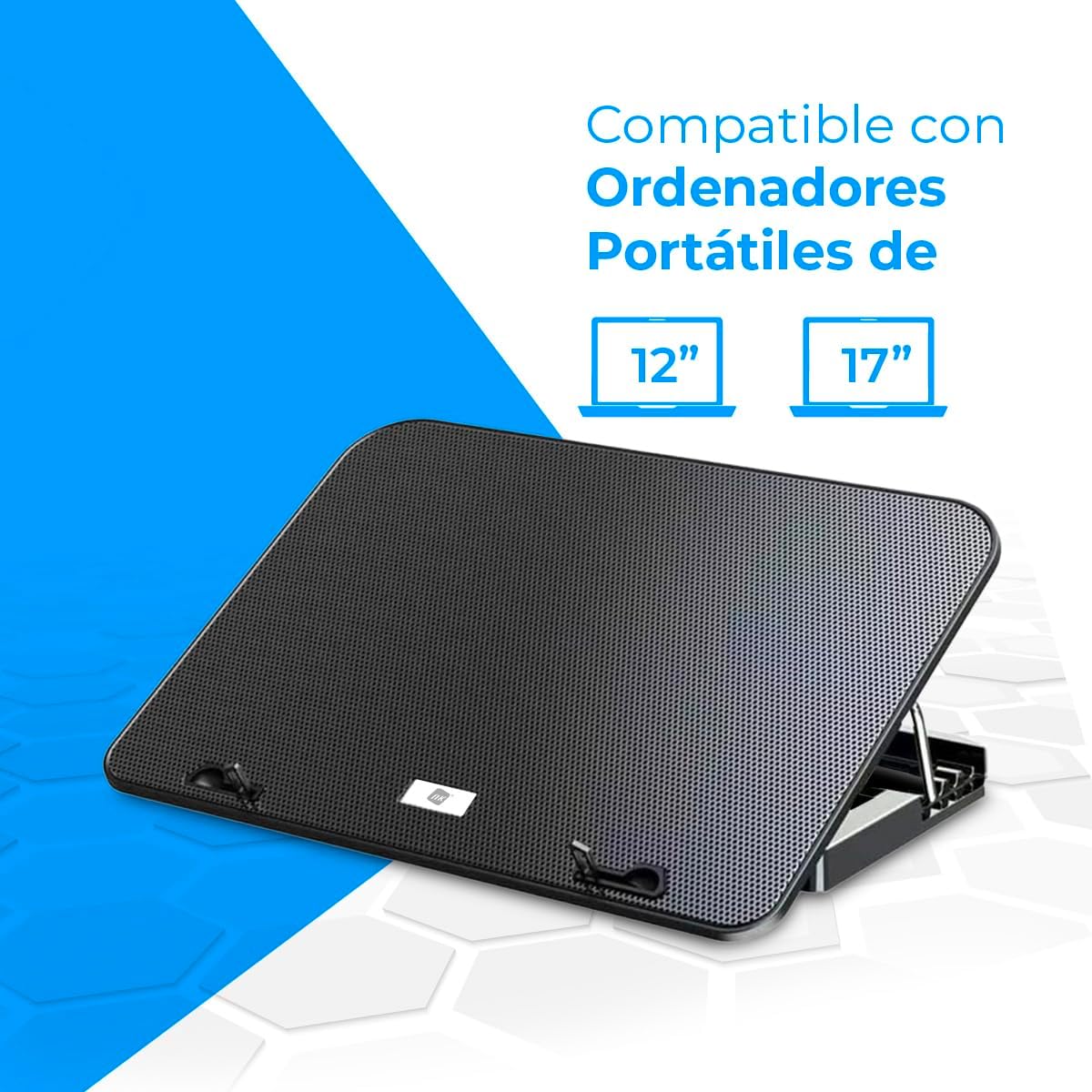 NK Laptop Refrigerator Base - 12 - 17 Inch Laptop Fan with 5 Height Adjustable Stand, 6 Silent Fans, 2 USB Ports, Quick Cooling, Blue LED Light - Black — view 4