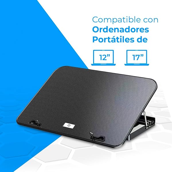 NK Laptop Refrigerator Base - 12 - 17 Inch Laptop Fan with 5 Height Adjustable Stand, 6 Silent Fans, 2 USB Ports, Quick Cooling, Blue LED Light - Black - 4