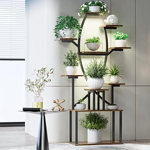 Soporte para plantas de interior de 10 niveles con luces de cultivo, estante esquinero versátil de 53 pulgadas de alto para plantas de interior,