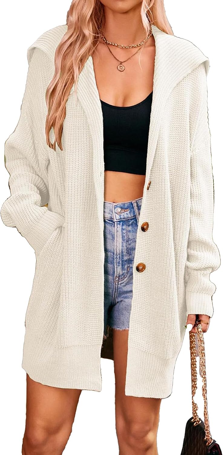Women's Casual Lapel Cardigan Long Sleeve Open Front Sweaters Outwear Soft Knitted Sweater Coat with Pockets