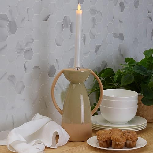 Miniatura 6 de Elements Portavelas de pilar de cerámica, para uso con cera real o velas sin llama, 7.44x4.41x10 pulgadas, verde