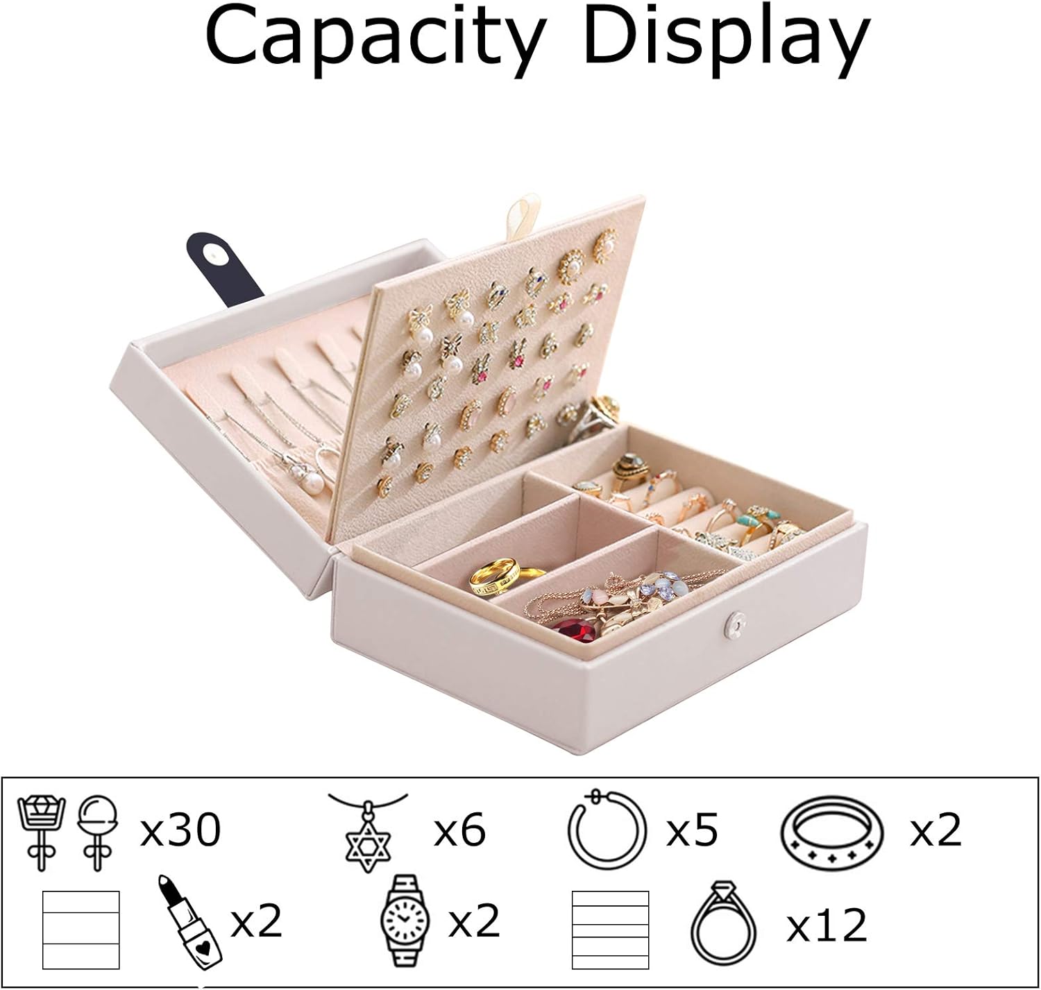 Small Travel Jewelry Box Organizer,Portable Travel Jewelry Case for Women Storage Earring,Ring,Necklace,White: Home & Kitchen