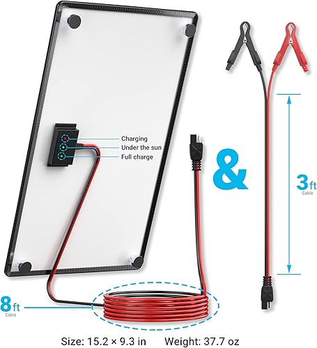 Miniatura 7 de POWOXI Cargador de Mantenimiento Solar Magnético de 10W 12V para Batería por Goteo, Controlador de Carga Inteligente MPPT Integrado, Cargador Solar
