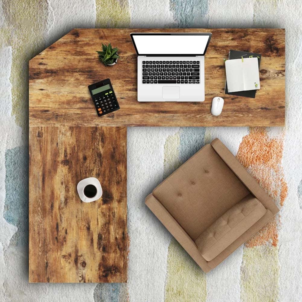 BAKAJI Scrivania Angolare a L, con Libreria 2 Ripiani, Tavolo da Lavoro Porta Pc Computer, Struttura in Metallo Nero e Piano in Legno Effetto Anticato Arredamento Ufficio Design Stile Industriale