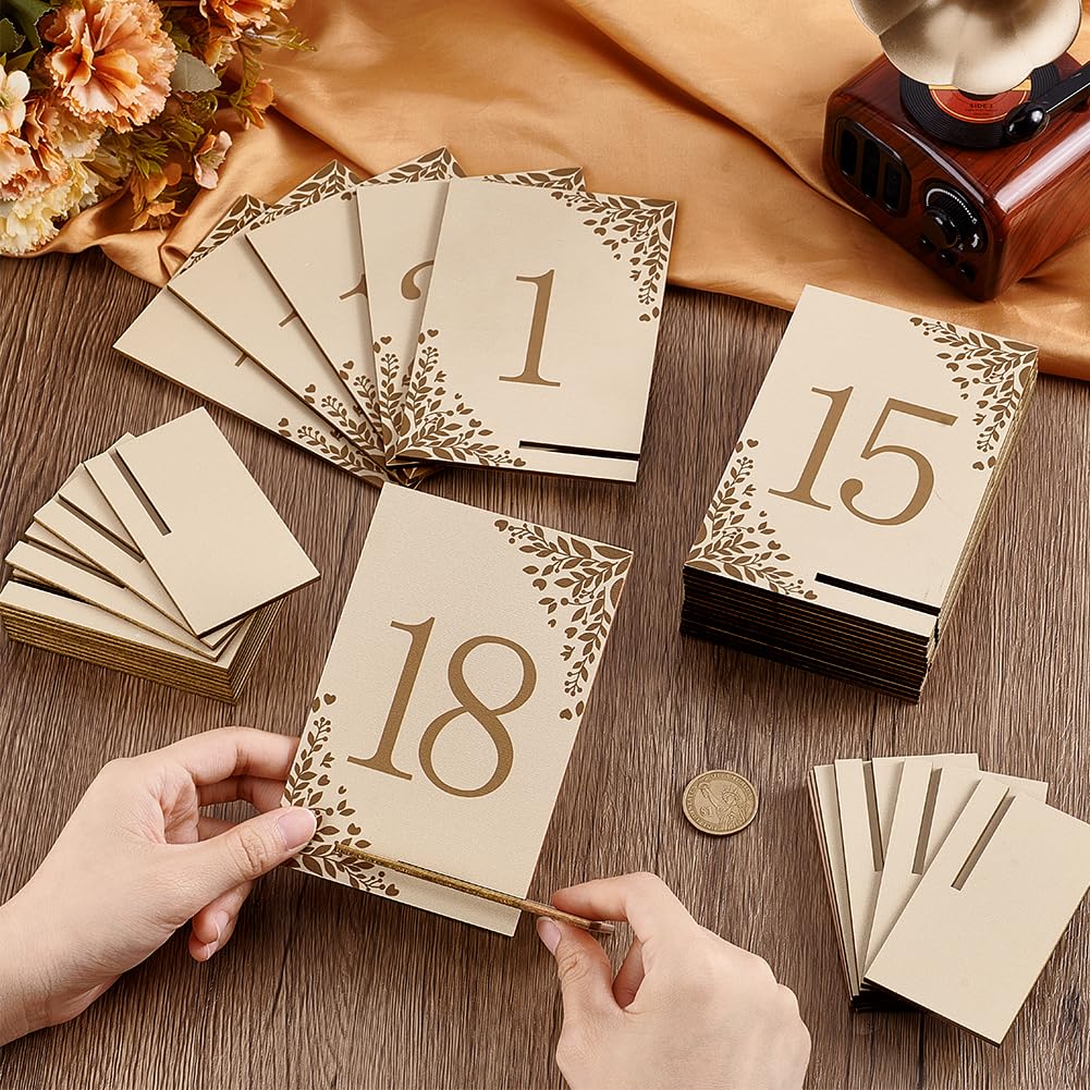 PH PandaHall 20pz Numeri Tavoli Ristorante Numeri da Tavolo in Legno Numero 1-20 con Base di Supporto per Matrimonio Feste Tavoli Addio Al Nubilato Banchetto Ristorante, 13.5x9cm