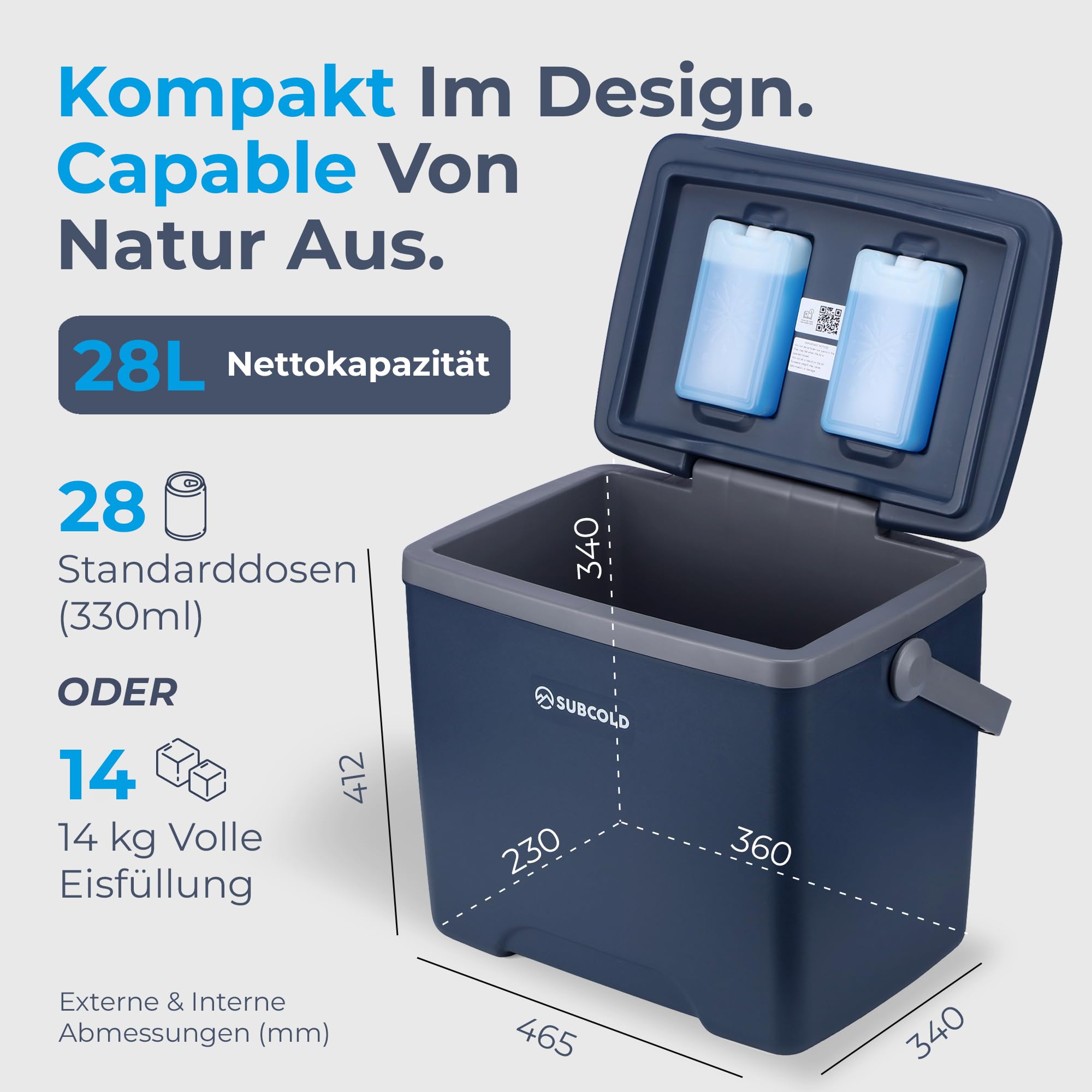 Subcold Kühlbox mit 2 Kühlakkus - Leichte isolierte Kühlbox | Isolierte Kühlbox für Reisen, Auto, Picknick & Strand | Tragbare Eisbox Kühlbox