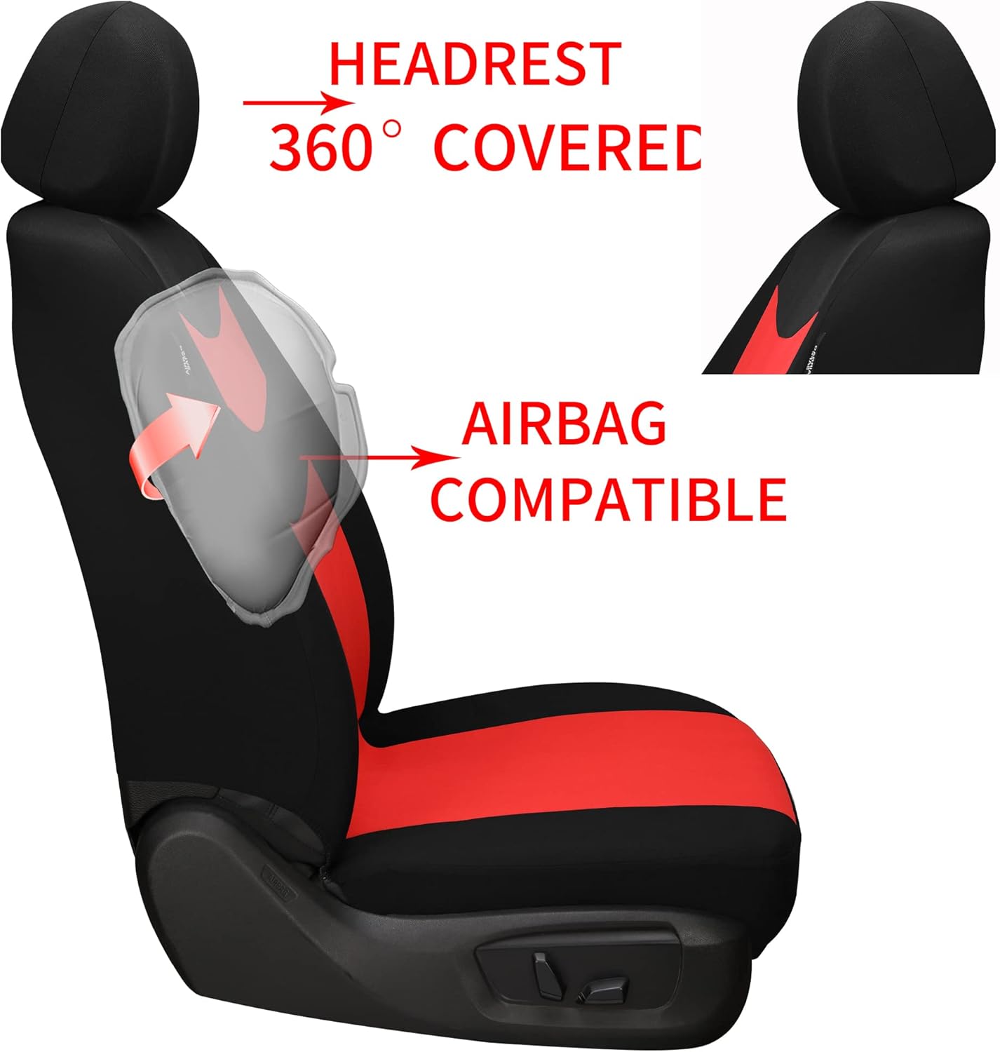 Tapha Universal Car Seat Covers Full Set - Front and Rear Split Bench, Easy to Install, Breathable and Washable Universal Interior Covers for Auto, SUV, Sedan, Van, Airbag Compatible, Black & Red
