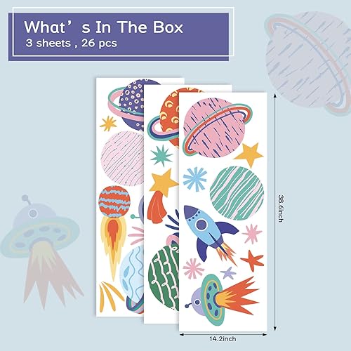 Miniatura 3 de Calcomanías de pared del sistema solar para niños, calcomanías de pared coloridas del sistema solar para despegar y pegar para habitación de niños,