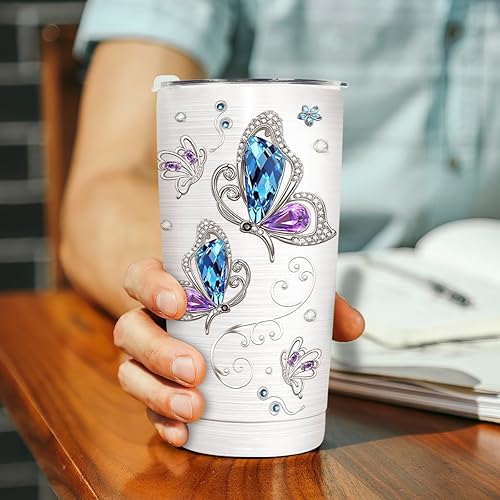 Miniatura 6 de Wassmin Vaso de mariposa con diseño de mariposas, regalo para mujeres, niñas, adolescentes, estilo de dibujo, de acero inoxidable, con aislamiento,