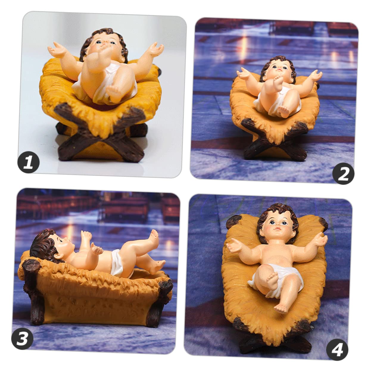 Krippenmodell Mini Krippe Figur im Bett Kleine Krippenfigur Christus Herr Heilige Religiöse Religiöse Skulptur Harz Zarte Baby