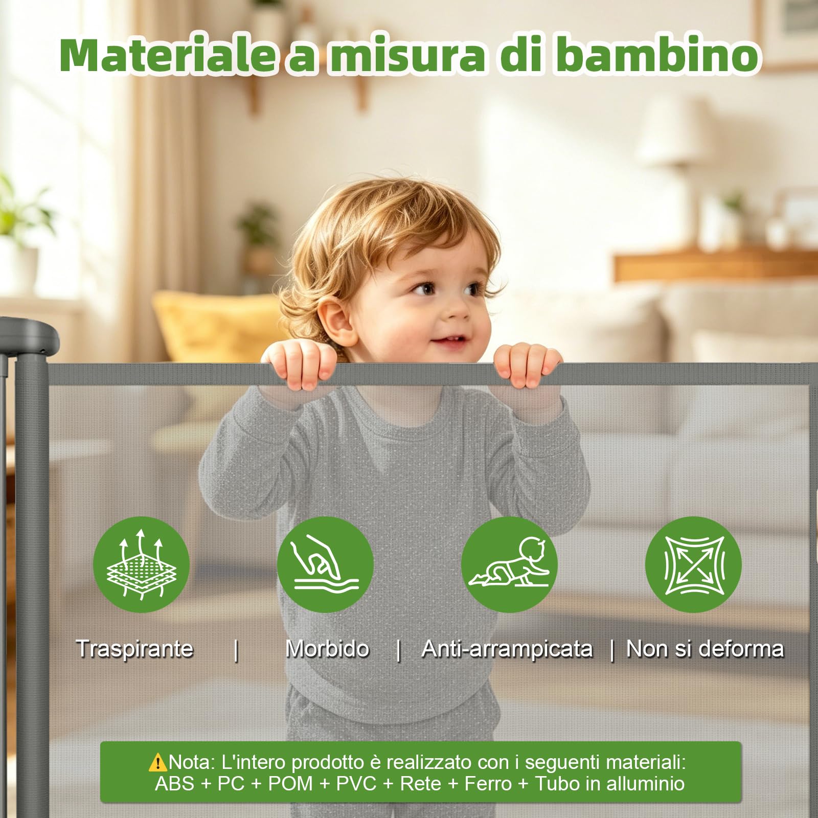 Cancelletto di Sicurezza Retrattile per Bambini 0-150 cm per Cani Scale Corridoi Interni Esterni Grigio