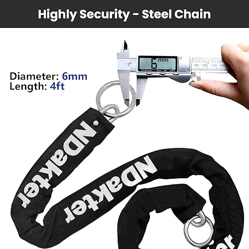 Miniatura 5 de NDakter Candados de bicicleta resistentes antirrobo, cerradura en U de combinación de motocicleta de 0.709 in con cadena de 4 pies, cerradura de