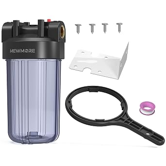 WHT10 Whole House Water Filter Housing, Fit 10"x4.5" Sediment etc Filters for Well and City Water, Big Filter Blue Pre-Filtration System for Home, 1" NPT Port, Pressure Release Clear Housing