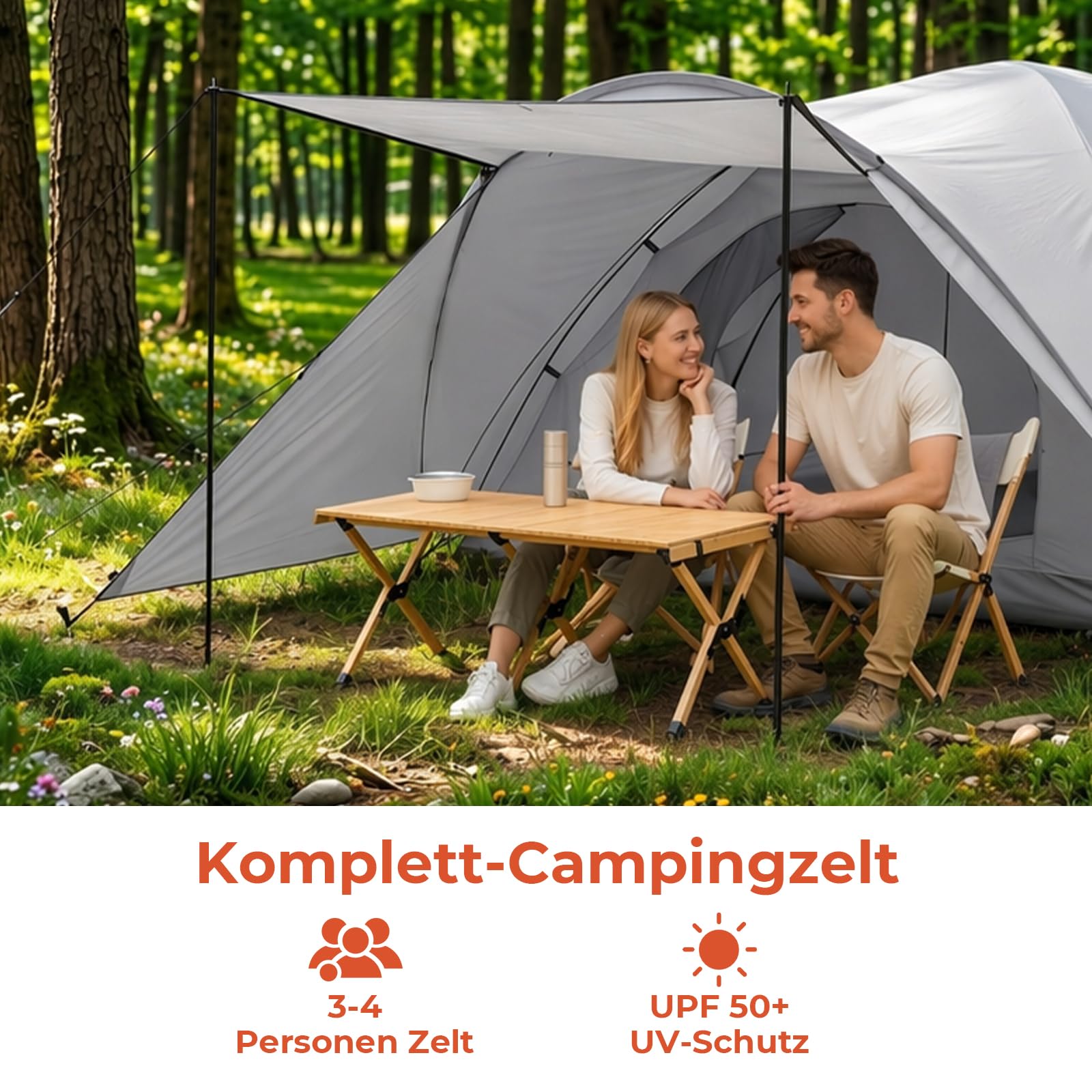 Camping Zelt für 3 Personen, Kuppelzelt mit Vorraum und Faltbarem Vordach, Iglu Zelt mit Abnehmbarer äußerer Zeltplane, Wasserdicht und UV-Beständig, Geeignt für Camping, Festival und Urlaub