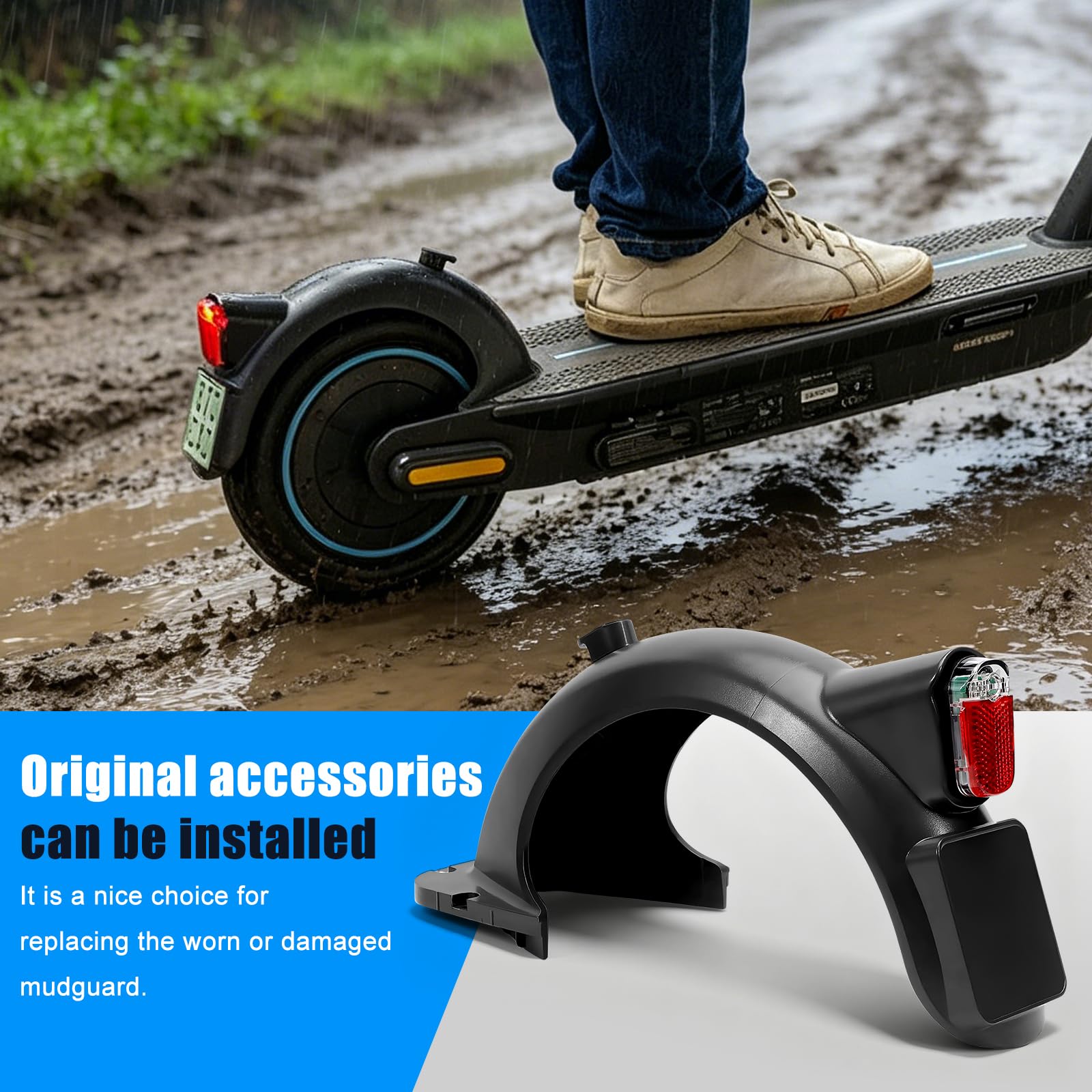 SYACHI Hinterer Kotflügel Electric Scooter mit LED Rückleucht & Haken Zubehör, Scooter Schutzblech Ersatzzubehör Kompatibel für Segway Ninebot Max G30 / G30LP / G30LE / G30LE Ⅱ / G30D Elektroroller