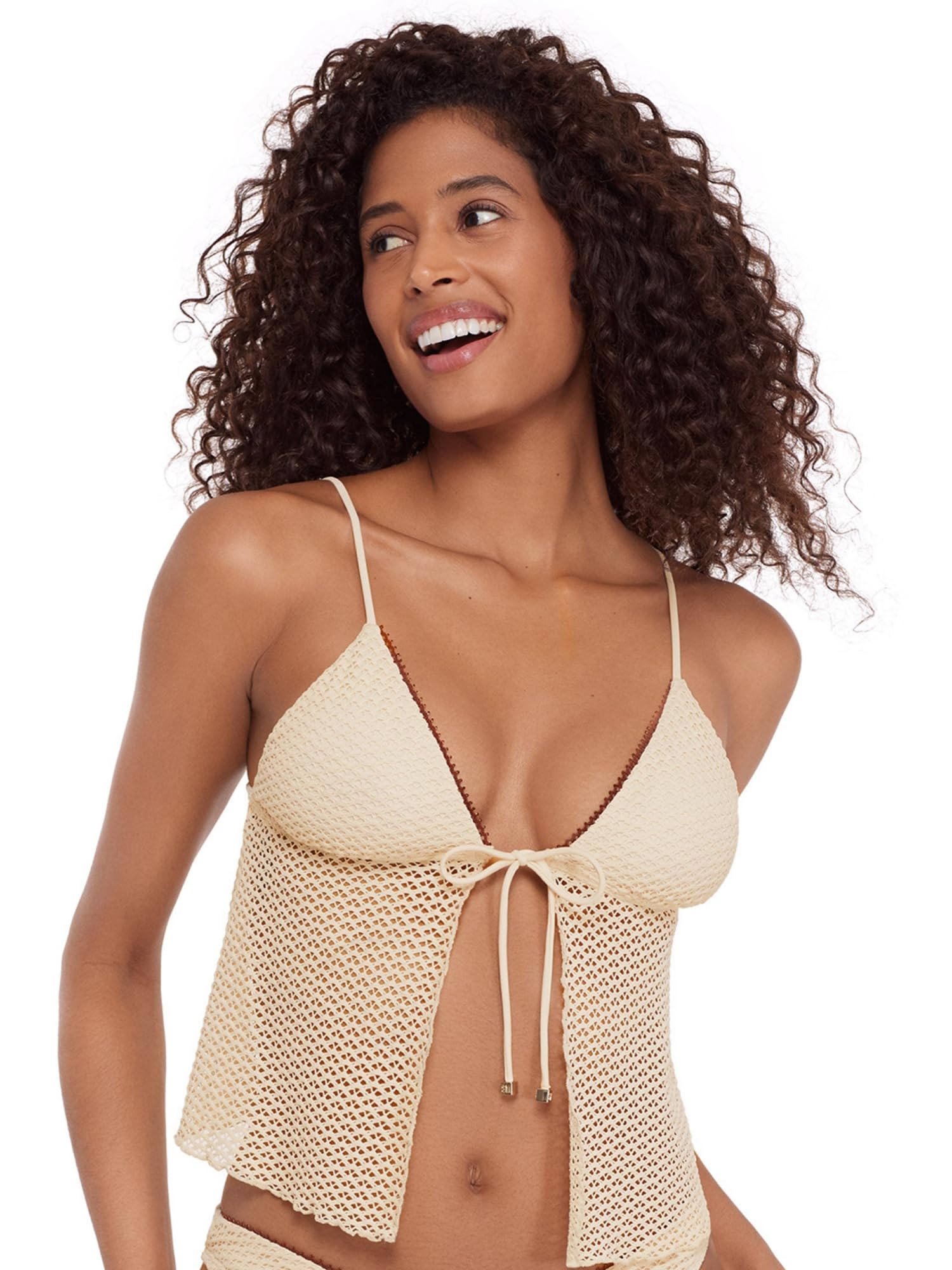 Steve Madden Women's Tie Front Crop Swim Tankini Top