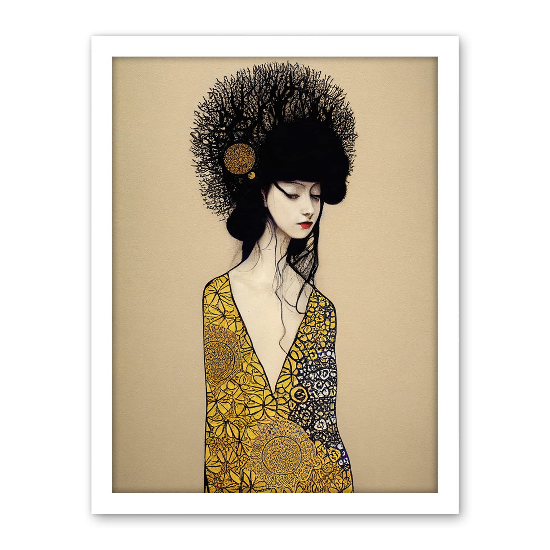 Wee Blue Coo The Goddess in Gold Black Klimt Style Robe Artwork Framed Wall Art Print 18X24 Inch