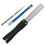 Knife Sharpener – Orange/Black Pocket Portable Diamond Sharpening Stone, Two-sided 400/600 Grit, Folding Design for Outdoor and Home Use, Comes with a Blue Diamond Polishing Rod (Black)