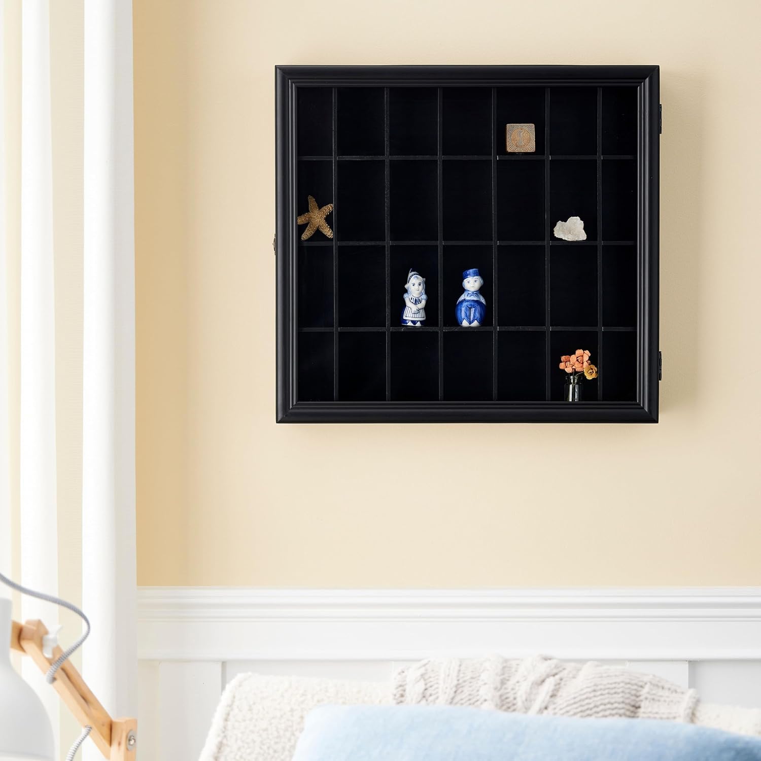 Studio Decor Shot Glass Display Case - Collect 28 Shot Glasses, Matchbook Covers, and Memorabilia, Includes Pre-attached Hangers - 1 Pack