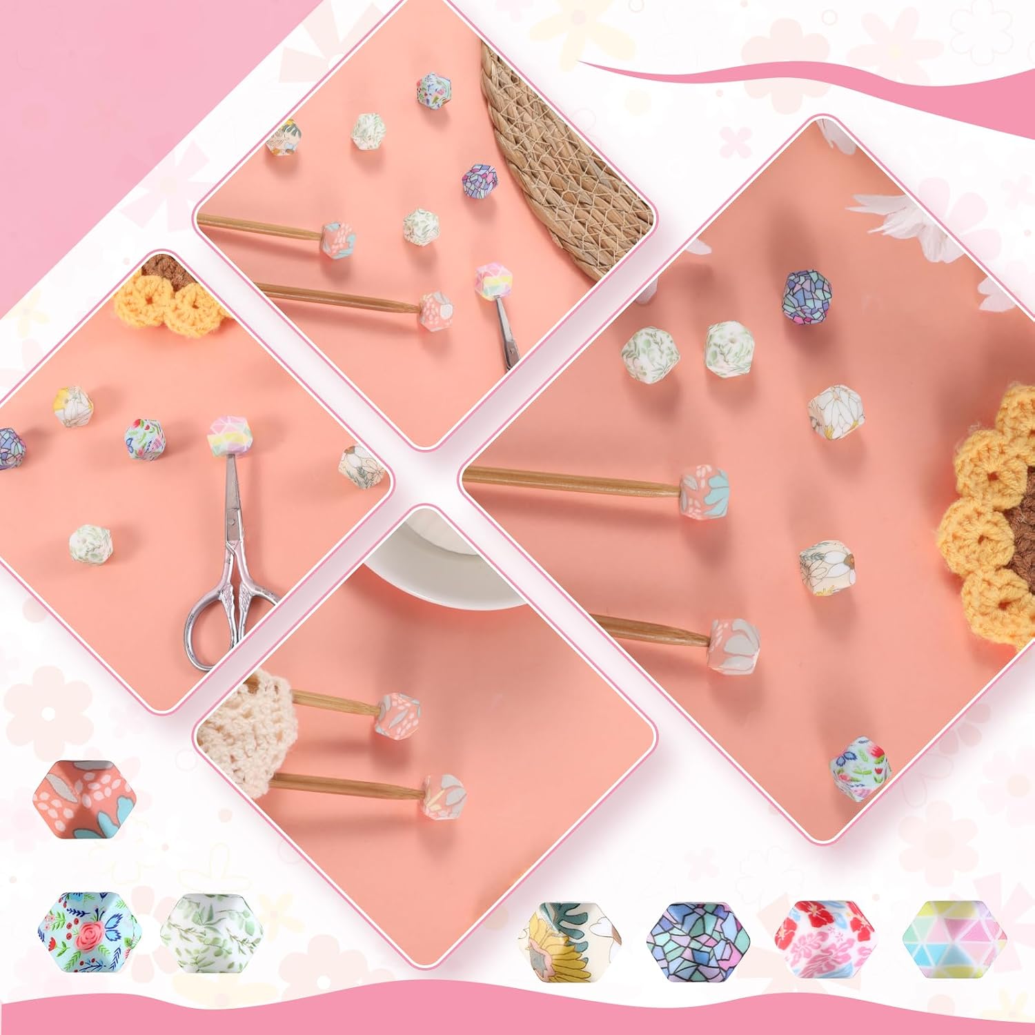 12Pcs Hexagon Knitting Needle Stoppers, Print Stitch Stoppers Knitting Needle Point Protectors Knittings Needles End Caps Holders Needles Minders for Knittings Accessories and Gadgets