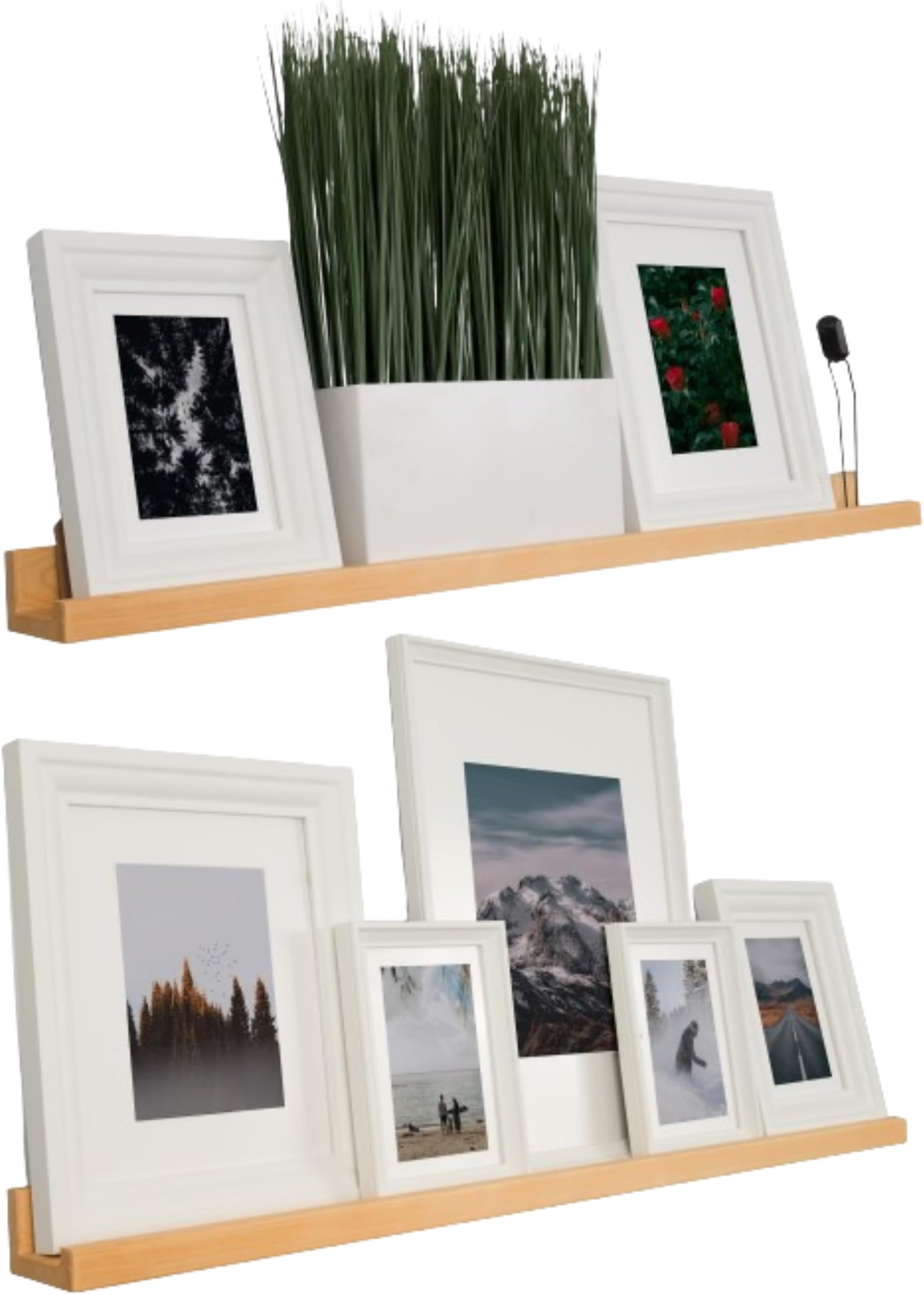 Rustic State Ted Narrow Wood Picture Ledge Shelf Display 36" Set of 2 Natural