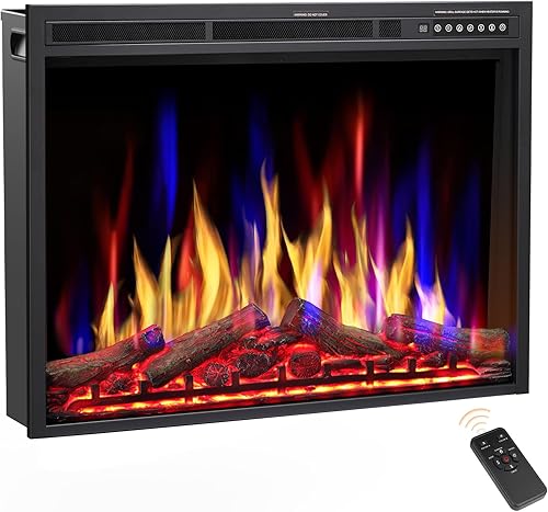 Joy Pebble Inserto de chimenea eléctrica de 37 pulgadas, calentador de chimenea eléctrico empotrado de 750 W1500 W, 5 colores de llama ajustable y 5