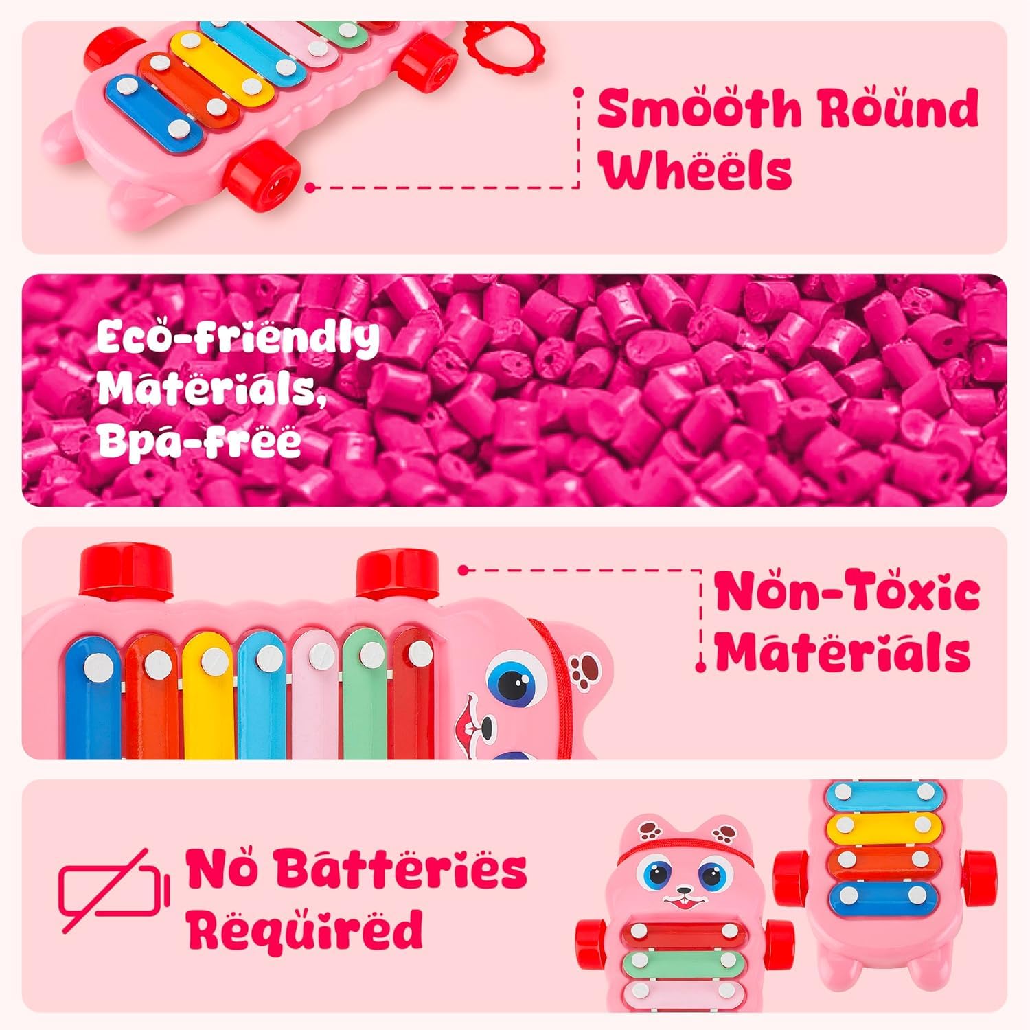 Mommers Xylophone Musical Educational Toy for Kid (1-3Year Old) I Toddlers Babies Kids Girls, Boys I 2-in-1 Piano Combined I Safe for Kids Drum Sticks for Fast and Fun Learning for Kid (Pink) 4