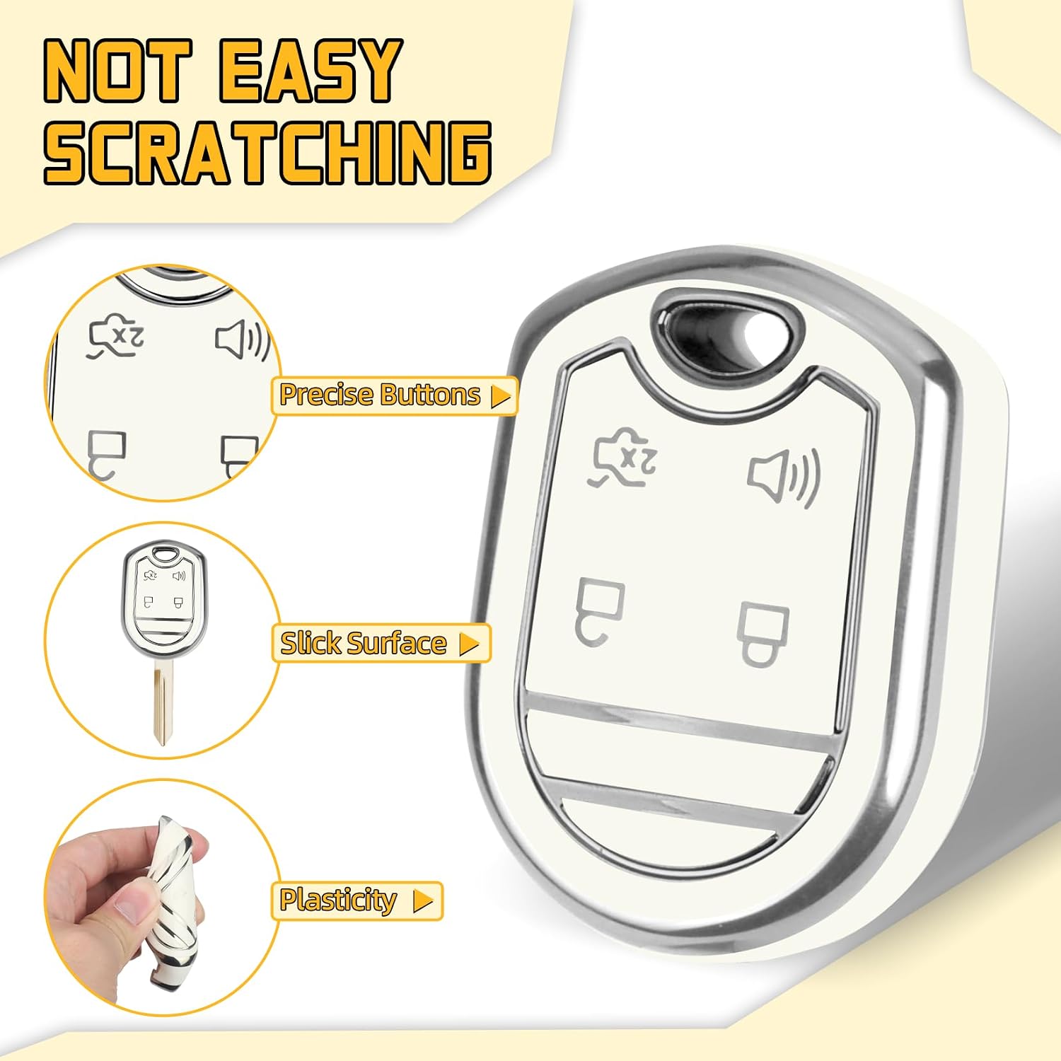 FT FUNTOR for Ford Key Fob Cover with Keychain,Tup 360° Full Protection Hard Case,Compatible with Ford F-150 F-250 F-350 F-450 F-550 F-650 Super Duty Explorer Expedition (Silver White, 4 Buttons)