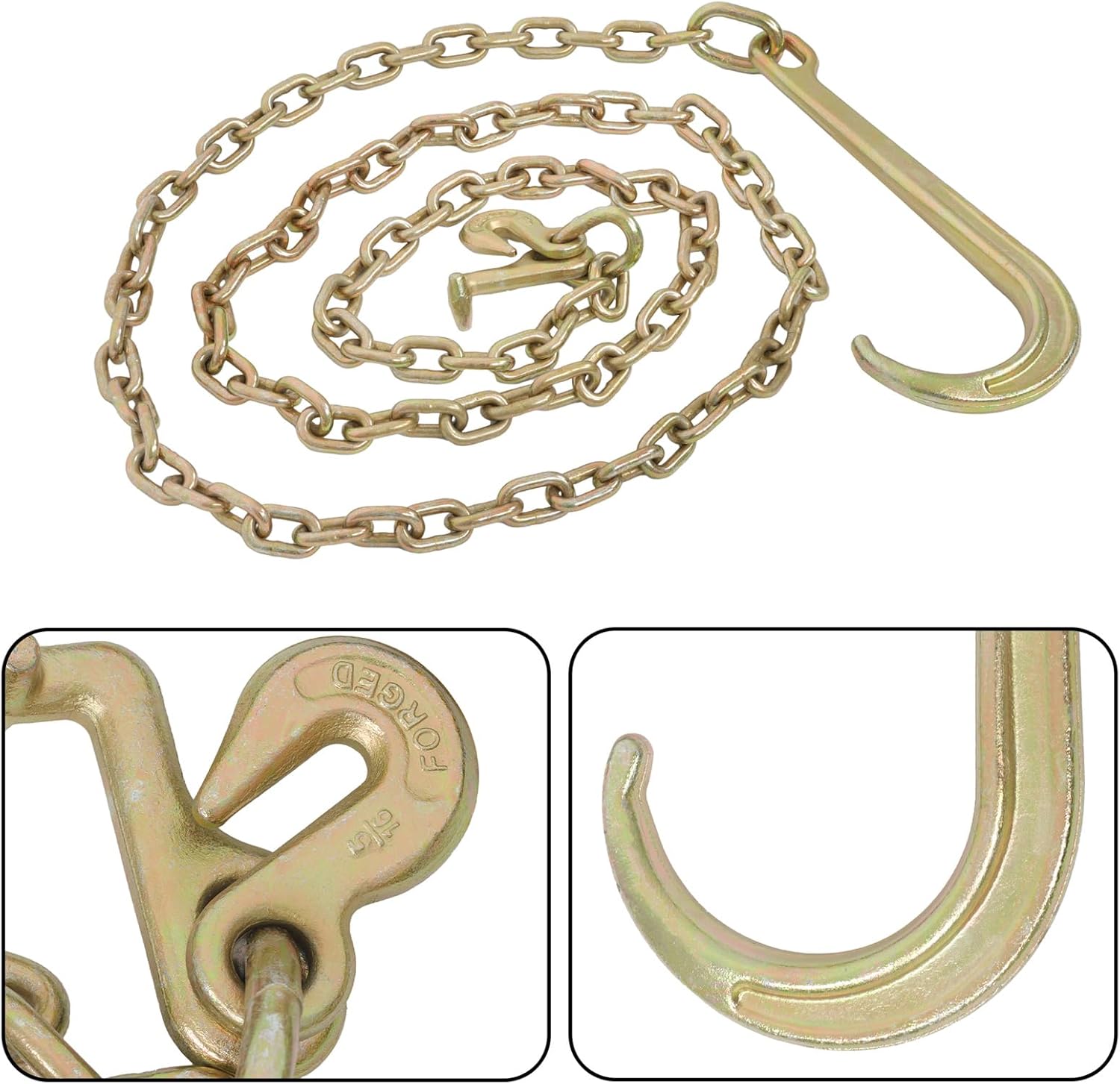 LABLT 5/16" x 10' Grade 70 Tow Chain with J Hook Recovery Wrecker Axle